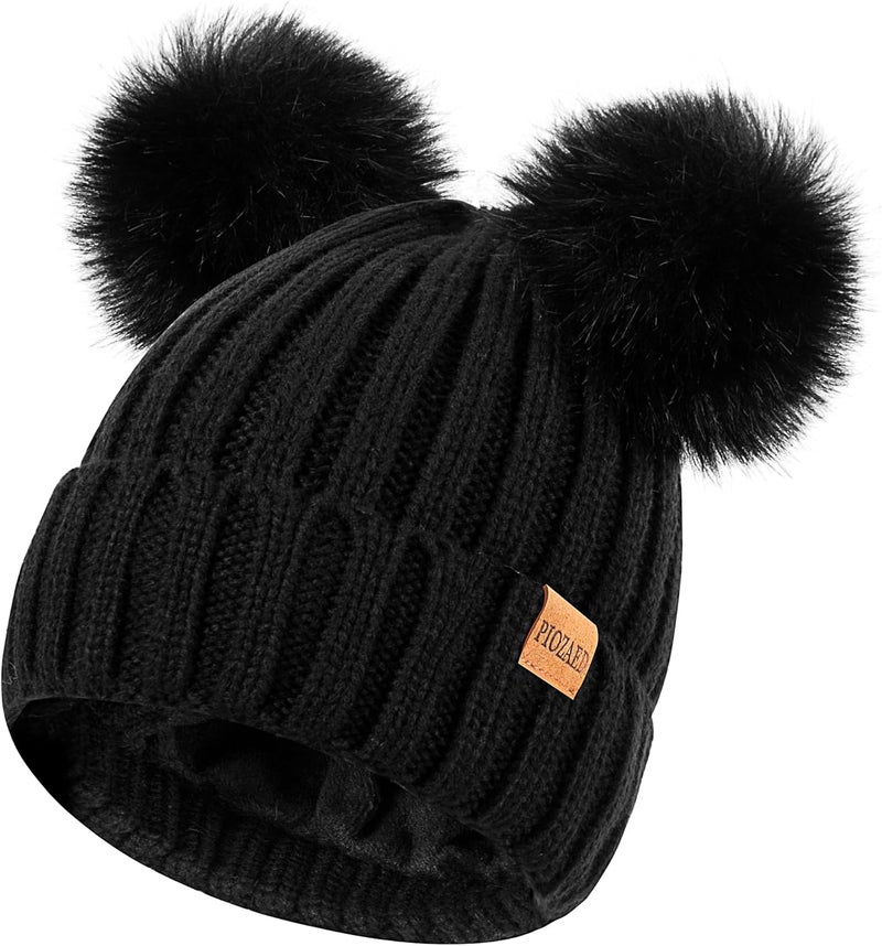 PIOZAED Women's Winter Warm Knit Beanie with Faux Fur Pom Skull Cap Cozy Fleece Lined Hat for Women - Image 1